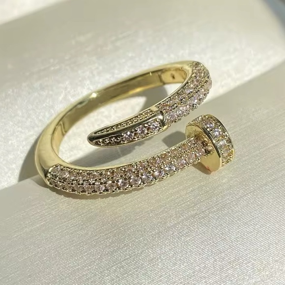 Juste Un Clou Nail Gold Zirconia Adjustable Ring - Picture 3 of 14